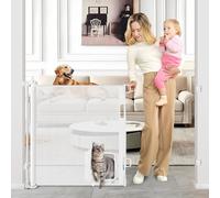 Retractable Baby Gate with Cat Door 55" Wide Retractable Baby Gate for Stairs Mesh Baby Gate with Pet Door Retractable Dog Gate for The House Retractable Pet Gate with Door Safety Gates for Toddlers