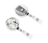 Retractable Badge Clips Heavy Duty Retractable Badge Holder Watercolor Flowers and Birds ID Name Card Holders for Women Doctor