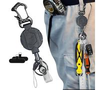 Retractable Badge Holder, ABS and Metal ID Reel with Carabiner Clip, Durable Key Chain with Retractable Cord for Hiking Outdoor Fishing Mountaineering Work or Everyday Use