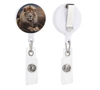 Retractable Badge Holder,Creative Animals Lion Printed Lightweight Plastic Badge Reel Clip,Cute Retractable Lanyard ID Card Holders Clips for Nurse,Volunteer,Teacher,Office,Keychain