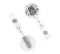 Retractable Badge Holder Cute Nursing Badge Reel Heavy Duty Badge Clip with Keychain Black and White Owl ID Card Holders Clip-on Name Badge Tag for Office Worker Doctor Nurse Teacher