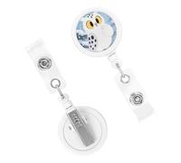 Retractable Badge Holder Cute Nursing Badge Reel Heavy Duty Badge Clip with Keychain Cartoon Owl Snow ID Card Holders Clip-on Name Badge Tag for Office Worker Doctor Nurse Teacher