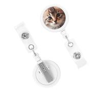 Retractable Badge Holder Cute Nursing Badge Reel Heavy Duty Badge Clip with Keychain Cat on Carpet ID Card Holders Clip-on Name Badge Tag for Office Worker Doctor Nurse Teacher