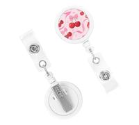 Retractable Badge Holder Cute Nursing Badge Reel Heavy Duty Badge Clip with Keychain Cherry Pink Bow with Red Lips ID Card Holders Clip-on Name Badge Tag for Office Worker Doctor Nurse Teacher