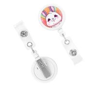 Retractable Badge Holder Cute Nursing Badge Reel Heavy Duty Badge Clip with Keychain Chubby Rabbit ID Card Holders Clip-on Name Badge Tag for Office Worker Doctor Nurse Teacher