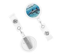Retractable Badge Holder Cute Nursing Badge Reel Heavy Duty Badge Clip with Keychain Dolphins in The Sea ID Card Holders Clip-on Name Badge Tag for Office Worker Doctor Nurse Teacher