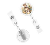 Retractable Badge Holder Cute Nursing Badge Reel Heavy Duty Badge Clip with Keychain Easter Eggs and Rabbits ID Card Holders Clip-on Name Badge Tag for Office Worker Doctor Nurse Teacher