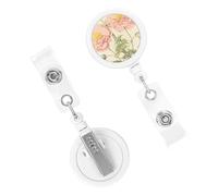 Retractable Badge Holder Cute Nursing Badge Reel Heavy Duty Badge Clip with Keychain Flower Illustration ID Card Holders Clip-on Name Badge Tag for Office Worker Doctor Nurse Teacher