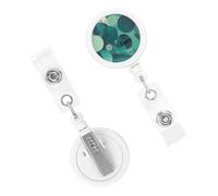 Retractable Badge Holder Cute Nursing Badge Reel Heavy Duty Badge Clip with Keychain Green Pattern ID Card Holders Clip-on Name Badge Tag for Office Worker Doctor Nurse Teacher