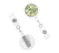 Retractable Badge Holder Cute Nursing Badge Reel Heavy Duty Badge Clip with Keychain Green Pattern ID Card Holders Clip-on Name Badge Tag for Office Worker Doctor Nurse Teacher