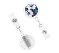 Retractable Badge Holder Cute Nursing Badge Reel Heavy Duty Badge Clip with Keychain Hibiscus Vector ID Card Holders Clip-on Name Badge Tag for Office Worker Doctor Nurse Teacher
