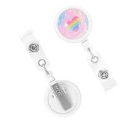 Retractable Badge Holder Cute Nursing Badge Reel Heavy Duty Badge Clip with Keychain Iridescent Love Heart Stars Pattern ID Card Holders Clip-on Name Badge Tag for Office Worker Doctor Nurse Teacher