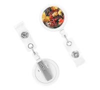 Retractable Badge Holder Cute Nursing Badge Reel Heavy Duty Badge Clip with Keychain Maple Leaves and Fruits ID Card Holders Clip-on Name Badge Tag for Office Worker Doctor Nurse Teacher
