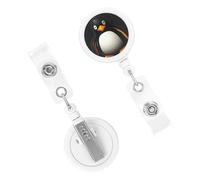 Retractable Badge Holder Cute Nursing Badge Reel Heavy Duty Badge Clip with Keychain Penguin Image ID Card Holders Clip-on Name Badge Tag for Office Worker Doctor Nurse Teacher