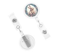 Retractable Badge Holder Cute Nursing Badge Reel Heavy Duty Badge Clip with Keychain Rabbit in Frame ID Card Holders Clip-on Name Badge Tag for Office Worker Doctor Nurse Teacher