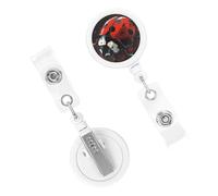 Retractable Badge Holder Cute Nursing Badge Reel Heavy Duty Badge Clip with Keychain Red Ladybug ID Card Holders Clip-on Name Badge Tag for Office Worker Doctor Nurse Teacher