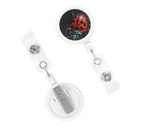 Retractable Badge Holder Cute Nursing Badge Reel Heavy Duty Badge Clip with Keychain Red Ladybug Pattern ID Card Holders Clip-on Name Badge Tag for Office Worker Doctor Nurse Teacher
