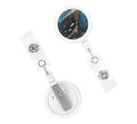Retractable Badge Holder Cute Nursing Badge Reel Heavy Duty Badge Clip with Keychain Sea World ID Card Holders Clip-on Name Badge Tag for Office Worker Doctor Nurse Teacher