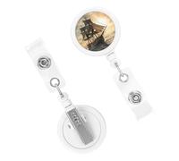 Retractable Badge Holder Cute Nursing Badge Reel Heavy Duty Badge Clip with Keychain Ship Sailing Alone ID Card Holders Clip-on Name Badge Tag for Office Worker Doctor Nurse Teacher