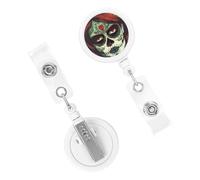 Retractable Badge Holder Cute Nursing Badge Reel Heavy Duty Badge Clip with Keychain Skull Makeup ID Card Holders Clip-on Name Badge Tag for Office Worker Doctor Nurse Teacher