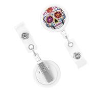 Retractable Badge Holder Cute Nursing Badge Reel Heavy Duty Badge Clip with Keychain Sugar Skull ID Card Holders Clip-on Name Badge Tag for Office Worker Doctor Nurse Teacher