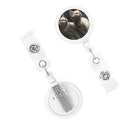Retractable Badge Holder Cute Nursing Badge Reel Heavy Duty Badge Clip with Keychain Two White Cats ID Card Holders Clip-on Name Badge Tag for Office Worker Doctor Nurse Teacher