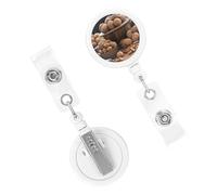 Retractable Badge Holder Cute Nursing Badge Reel Heavy Duty Badge Clip with Keychain Walnut Nuts ID Card Holders Clip-on Name Badge Tag for Office Worker Doctor Nurse Teacher