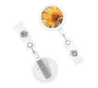 Retractable Badge Holder Cute Nursing Badge Reel Heavy Duty Badge Clip with Keychain Wild Yellow Flower ID Card Holders Clip-on Name Badge Tag for Office Worker Doctor Nurse Teacher