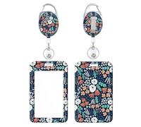 Retractable Badge Holder, Cute Print Pattern Belt Clip Badge Reel with Keychain, Name Tag Work Vertical Id Card Protector for Nurse Medical Teacher Student (Artistic Flowers)