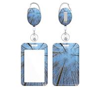 Retractable Badge Holder, Cute Print Pattern Belt Clip Badge Reel with Keychain, Name Tag Work Vertical Id Card Protector for Nurse Medical Teacher Student (Woods)