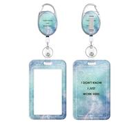 Retractable Badge Holder, Cute Print Pattern Belt Clip Badge Reel with Keychain, Name Tag Work Vertical Id Card Protector for Nurse Medical Teacher Student (I Just Work Here)