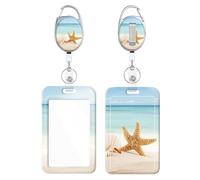 Retractable Badge Holder, Cute Print Pattern Belt Clip Badge Reel with Keychain, Name Tag Work Vertical Id Card Protector for Nurse Medical Teacher Student (Sea Star)