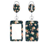 Retractable Badge Holder, Cute Print Pattern Belt Clip Badge Reel with Keychain, Name Tag Work Vertical Id Card Protector for Nurse Medical Teacher Student (Colorful Flower)