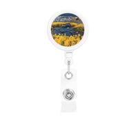 Retractable Badge Holder Exquisite Yellow Flower Field Print Design for Offices Schools Hospitals
