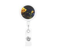 Retractable Badge Holder Exquisite Yellow Roses Starry Night Print Design for Offices Schools Hospitals
