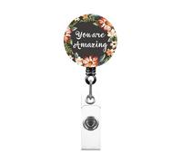 Retractable Badge Holder for Nurse Doctor Student Teacher Rotating Flower Print Badge Holder with Metal Clip for Office ABS Worker Clip
