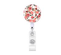 Retractable Badge Holder for Nurse Doctor Student Teacher Rotating Flower Print Badge Holder with Metal Clip for Office Spring Loaded