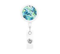Retractable Badge Holder Heavy Duty Carabiner Badge Reel with Clip Blue and Green Irregular Pattern ID Badge Holder Name Card Holder ID Card Holders Keychain Badge Reels for Nurse Doctor Office Worker