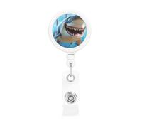 Retractable Badge Holder Heavy Duty Carabiner Badge Reel with Clip Cartoon Shark Swimming ID Badge Holder Name Card Holder ID Card Holders Keychain Badge Reels for Nurse Doctor Office Worker