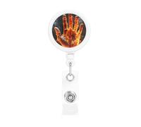 Retractable Badge Holder Heavy Duty Carabiner Badge Reel with Clip Fire Flame Hand ID Badge Holder Name Card Holder ID Card Holders Keychain Badge Reels for Nurse Doctor Office Worker