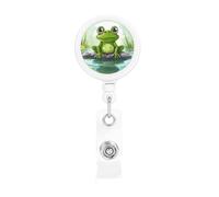 Retractable Badge Holder Heavy Duty Carabiner Badge Reel with Clip Frog in a Pond ID Badge Holder Name Card Holder ID Card Holders Keychain Badge Reels for Nurse Doctor Office Worker