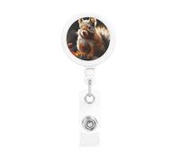 Retractable Badge Holder Heavy Duty Carabiner Badge Reel with Clip Squirrel in The Woods ID Badge Holder Name Card Holder ID Card Holders Keychain Badge Reels for Nurse Doctor Office Worker