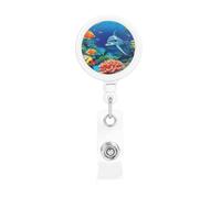 Retractable Badge Holder Heavy Duty Carabiner Badge Reel with Clip Tropical Fish Coral Undersea ID Badge Holder Name Card Holder ID Card Holders Keychain Badge Reels for Nurse Doctor Office Worker