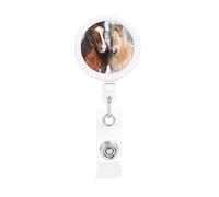 Retractable Badge Holder Heavy Duty Carabiner Badge Reel with Clip Two Horses Standing in The Snow ID Badge Holder Name Card Holder ID Card Holders Keychain Badge Reels for Nurse Doctor Office Worker