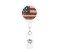 Retractable Badge Holder Heavy Duty Carabiner Badge Reel with Clip Vintage American USA Flag ID Badge Holder Name Card Holder ID Card Holders Keychain Badge Reels for Nurse Doctor Office Worker
