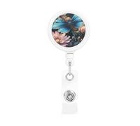 Retractable Badge Holder Heavy Duty Carabiner Badge Reel with Clip Water Lily and Dragonfly ID Badge Holder Name Card Holder ID Card Holders Keychain Badge Reels for Nurse Doctor Office Worker