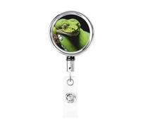 Retractable Badge Holder Heavy Duty Keychain Badge Reels Cute Green Tree Python ID Badge Holder Metal Cute Badge Reel Card Holder with Belt Clip Key Ring for Key Name Card Holder