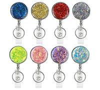 Retractable Badge Holder, Keyring Extendable Key Chain, Card Holder With Key Ring Backing Belt Clip for Nurse, Volunteer, Teacher, Student, Office (Bling Bling 8pack-UK)