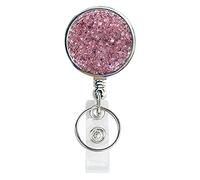 Retractable Badge Holder, Lightweight Plastic Badge Reel Retractable Card Holder with Key Ring Backing Belt Clip for Nurse,Volunteer,Teacher,Student,Office (1 Pack Pink)