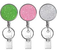Retractable Badge Holder, Lightweight Plastic Badge Reel Retractable Card Holder with Key Ring Backing Belt Clip for Nurse,Volunteer,Teacher,Student,Office (Pretty Red Golden Blue-UK)